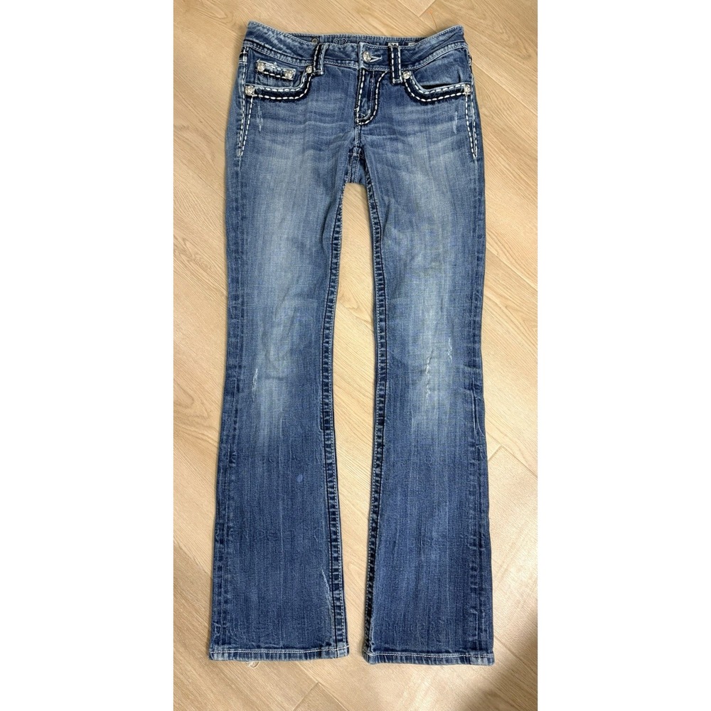 Miss Me Buckle Exclusive Bootcut Jeans Womens 28 x 32 Blue Stretch Missing Stud - Picture 2 of 7